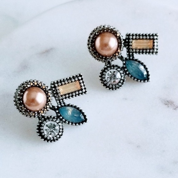 Multi Color Crystal Flower Earrings πHOST PICKπ - Picture 2 of 2